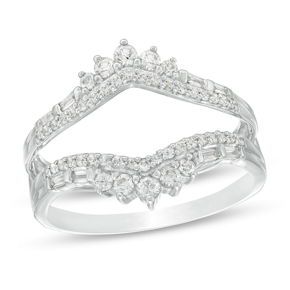 Previously Owned - 1/2 CT. T.w. Baguette and Round Diamond Tiara Style Solitaire Enhancer in 10K White Gold