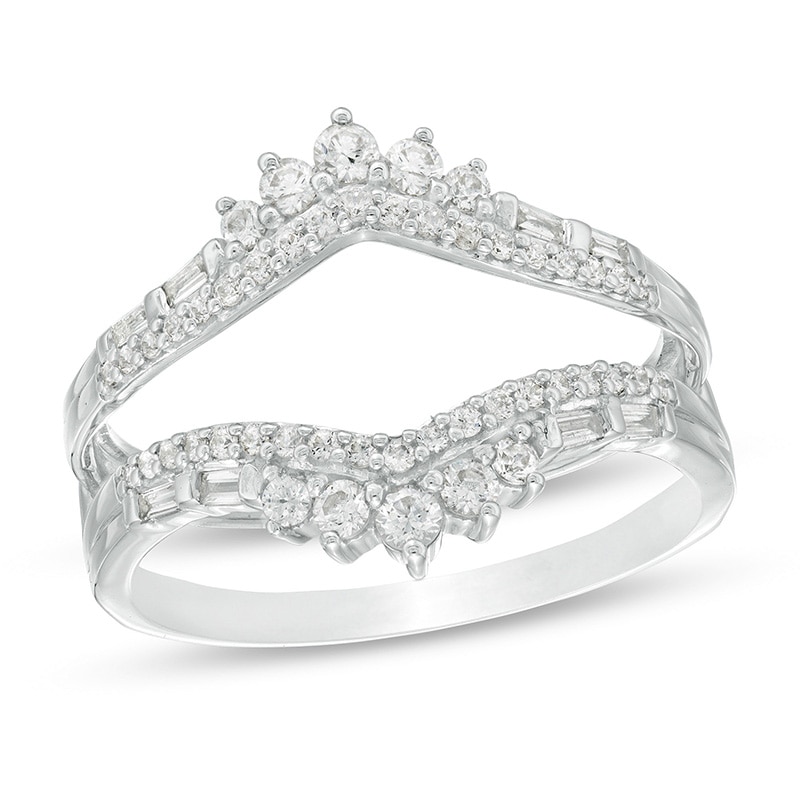 Main Image 1 of Previously Owned - 1/2 CT. T.W. Baguette and Round Diamond Tiara Style Solitaire Enhancer in 10K White Gold