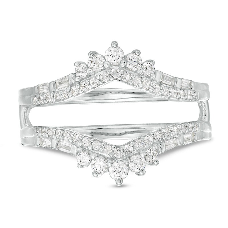 Main Image 3 of Previously Owned - 1/2 CT. T.W. Baguette and Round Diamond Tiara Style Solitaire Enhancer in 10K White Gold