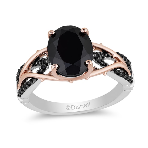 Previously Owned - Enchanted Disney Villains Maleficent Onyx and Black Diamond Ring in Sterling Silver and 10K Rose Gold