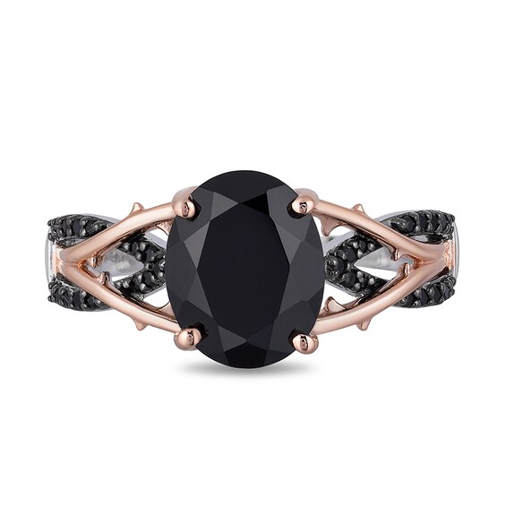 Previously Owned - Enchanted Disney Villains Maleficent Onyx and Black Diamond Ring in Sterling Silver and 10K Rose Gold