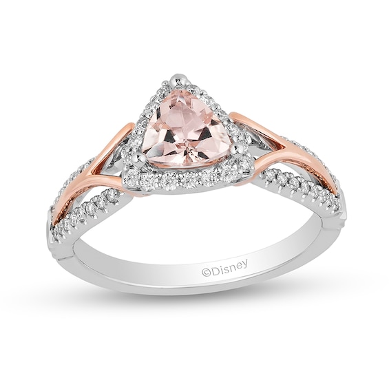 Previously Owned - Enchanted Disney Aurora 6.0mm Trillion Morganite and 1/4 CT. T.w. Diamond Ring in 14K Two-Tone Gold