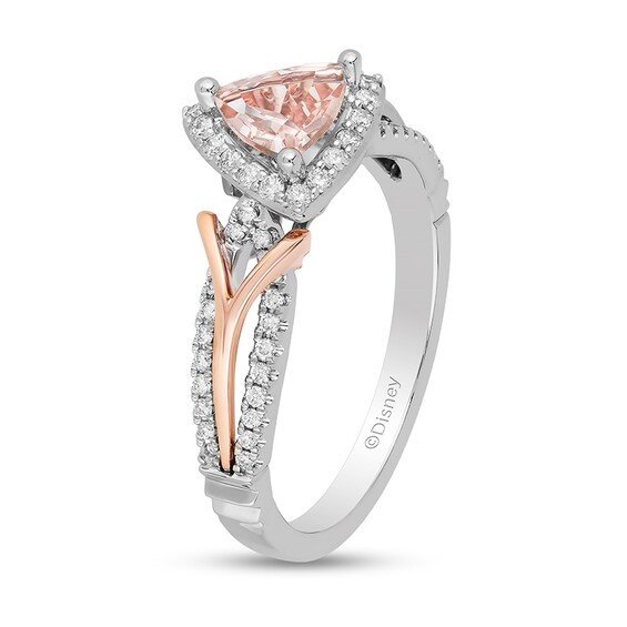 Previously Owned - Enchanted Disney Aurora 6.0mm Trillion Morganite and 1/4 CT. T.w. Diamond Ring in 14K Two-Tone Gold