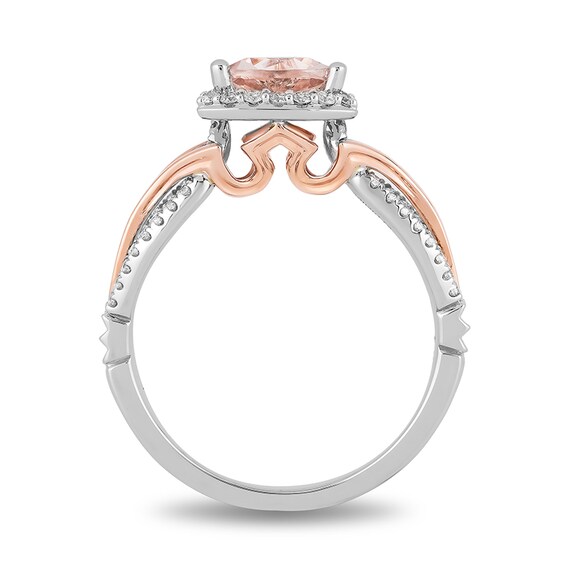 Previously Owned - Enchanted Disney Aurora 6.0mm Trillion Morganite and 1/4 CT. T.w. Diamond Ring in 14K Two-Tone Gold