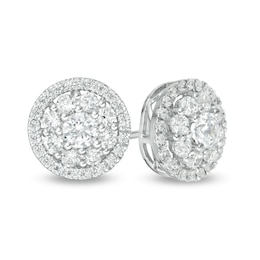 Previously Owned - 1 CT. T.W.  Lab-Grown Diamond Double Frame Stud Earrings in 14K White Gold (F/SI2)