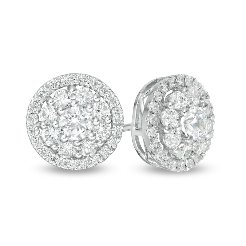 Previously Owned - 1 CT. T.W.  Lab-Created Diamond Double Frame Stud Earrings in 14K White Gold (F/SI2)