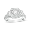 Thumbnail Image 1 of Previously Owned - 1-1/2 CT. T.W. Emerald Diamond Past Present Future® Vintage-Style Engagement Ring in 14K White Gold