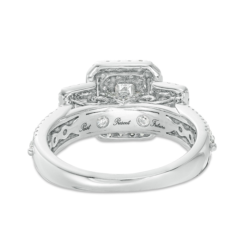 Main Image 4 of Previously Owned - 1-1/2 CT. T.W. Emerald Diamond Past Present Future® Vintage-Style Engagement Ring in 14K White Gold