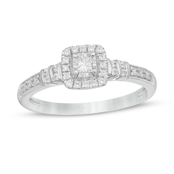 Previously Owned - 1/4 CT. T.w. Princess-Cut Diamond Frame Collar Promise Ring in 10K White Gold