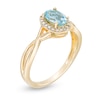 Thumbnail Image 3 of Previously Owned - Oval Swiss Blue Topaz and 1/15 CT. T.W. Diamond Frame Twist Shank Ring in 10K Gold