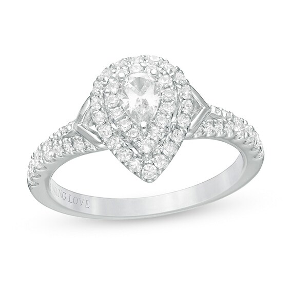 Previously Owned - Vera Wang Love Collection 3/4 CT. T.w. Pear Diamond Double Frame Split Shank Ring in 14K White Gold