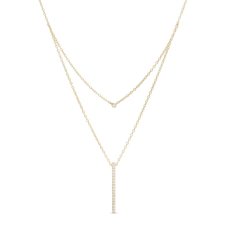 Main Image 1 of Previously Owned - 1/5 CT. T.W. Diamond Linear Bar Double Strand Necklace in 10K Gold - 20"