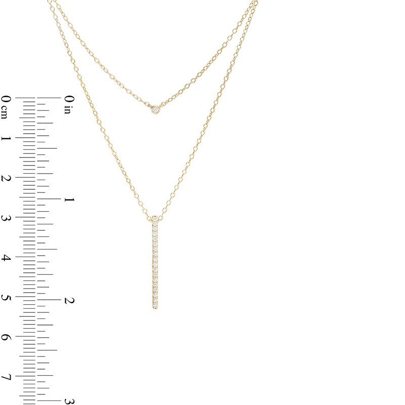 Main Image 3 of Previously Owned - 1/5 CT. T.W. Diamond Linear Bar Double Strand Necklace in 10K Gold - 20"