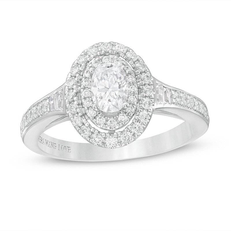 Main Image 1 of Previously Owned - Vera Wang Love Collection 3/4 CT. T.W. Diamond Double Oval Frame Engagement Ring in 14K White Gold