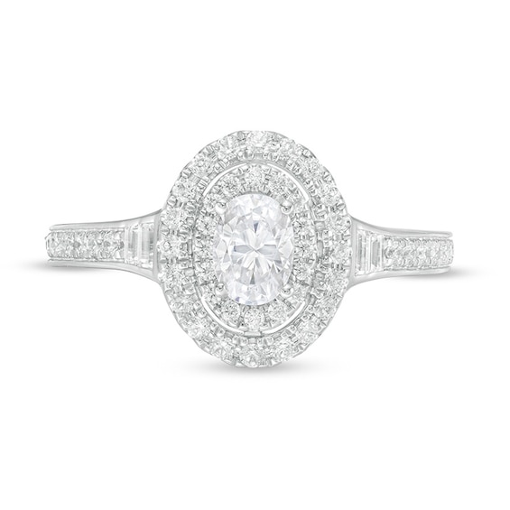 Previously Owned - Vera Wang Love Collection 3/4 CT. T.w. Diamond Double Oval Frame Engagement Ring in 14K White Gold