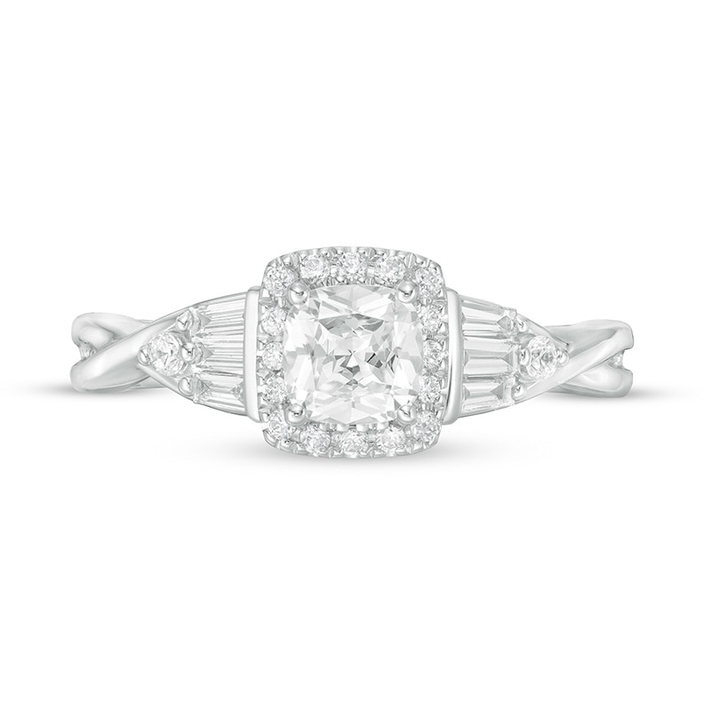 Main Image 4 of Previously Owned - Vera Wang Love Collection 3/4 CT. T.W. Cushion-Cut Diamond Twist Engagement Ring in 14K White Gold