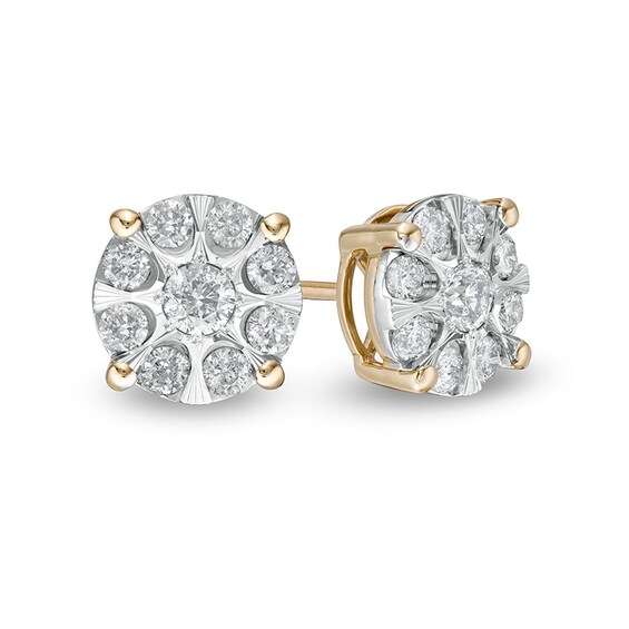 Previously Owned - 1/2 CT. T.w. Multi-Diamond Stud Earrings in 10K Two-Tone Gold