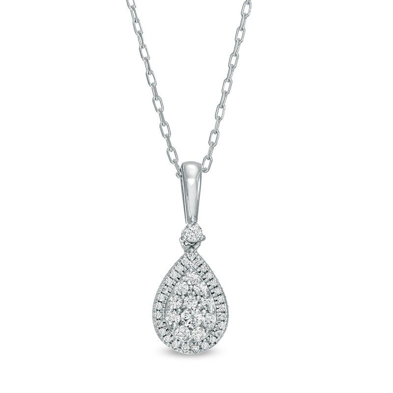 Main Image 1 of Previously Owned - 1/4 CT. T.W. Pear-Shaped Multi-Diamond Frame Pendant in 10K White Gold