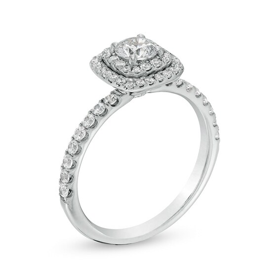 Previously Owned - Celebration Ideal 1 CT. T.w. Diamond Cushion-Shaped Frame Engagement Ring in 14K White Gold