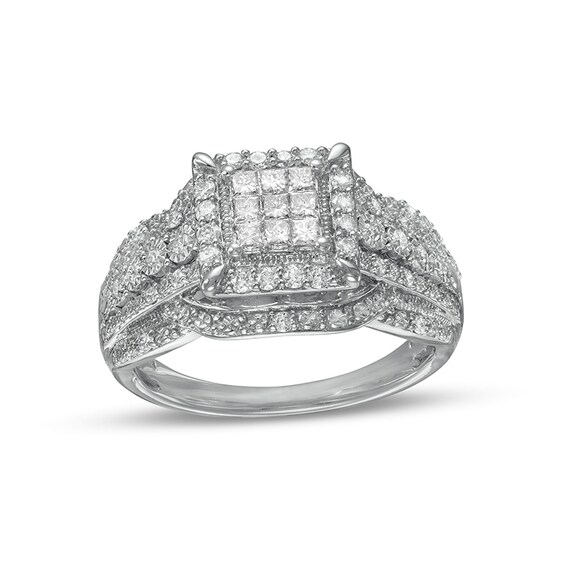 Previously Owned - 1/2 CT. T.w. Composite Princess-Cut Diamond Frame Vintage-Style Engagement Ring in 10K White Gold