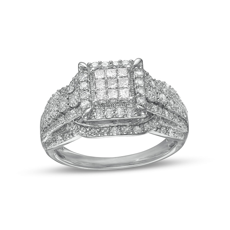 Main Image 1 of Previously Owned - 1/2 CT. T.W. Composite Princess-Cut Diamond Frame Vintage-Style Engagement Ring in 10K White Gold