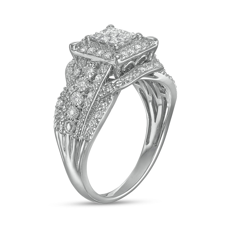 Main Image 3 of Previously Owned - 1/2 CT. T.W. Composite Princess-Cut Diamond Frame Vintage-Style Engagement Ring in 10K White Gold