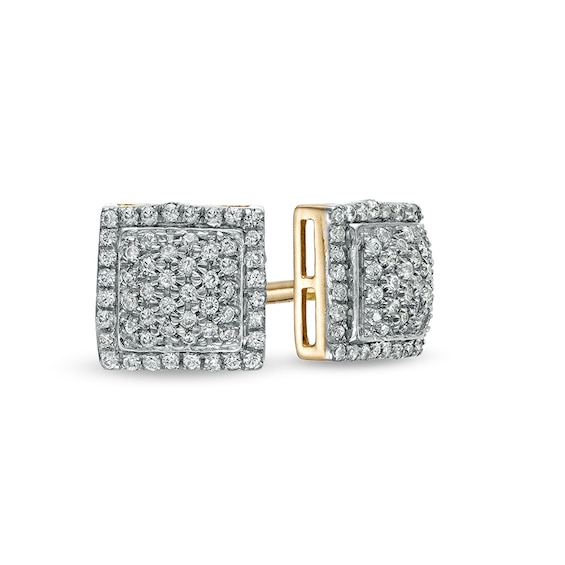 Previously Owned - 1/4 CT. T.w. Square Multi-Diamond Frame Convex Stud Earrings in 10K Gold