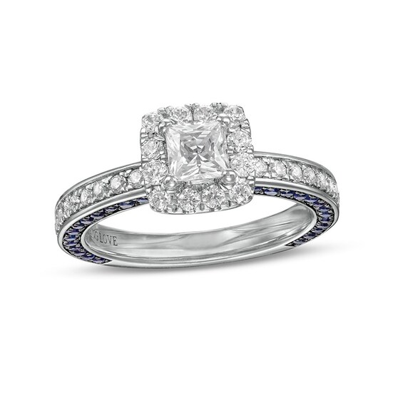 Previously Owned - Vera Wang Love Collection Sapphire and 1 CT. T.w. Princess-Cut Diamond Ring in 14K White Gold