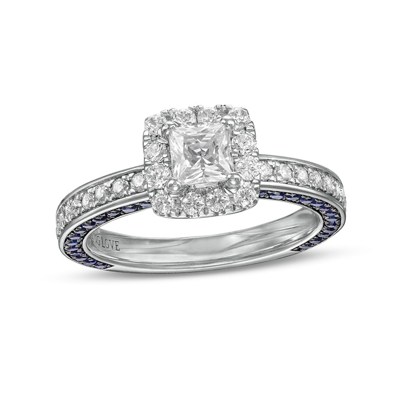 Main Image 1 of Previously Owned - Vera Wang Love Collection Sapphire and 1 CT. T.W. Princess-Cut Diamond Ring in 14K White Gold