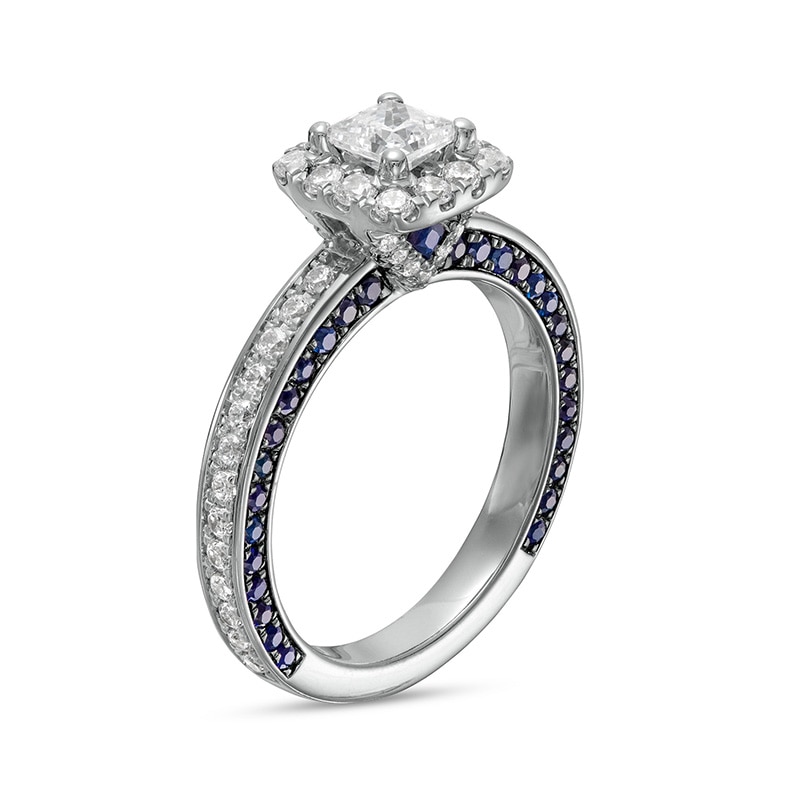Main Image 2 of Previously Owned - Vera Wang Love Collection Sapphire and 1 CT. T.W. Princess-Cut Diamond Ring in 14K White Gold