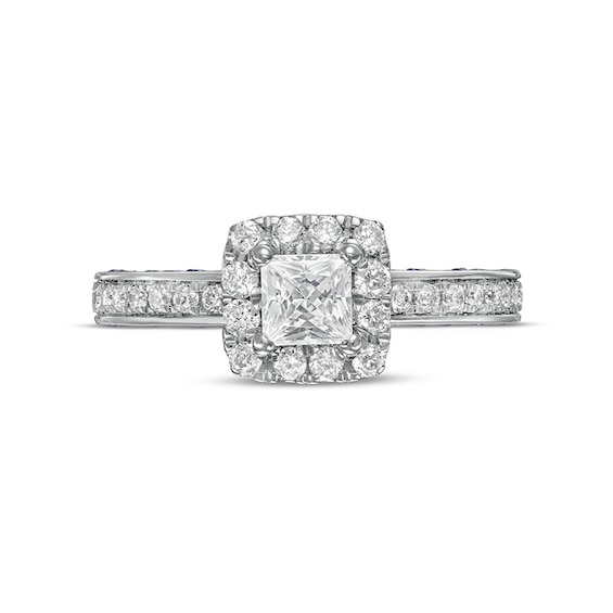 Previously Owned - Vera Wang Love Collection Sapphire and 1 CT. T.w. Princess-Cut Diamond Ring in 14K White Gold