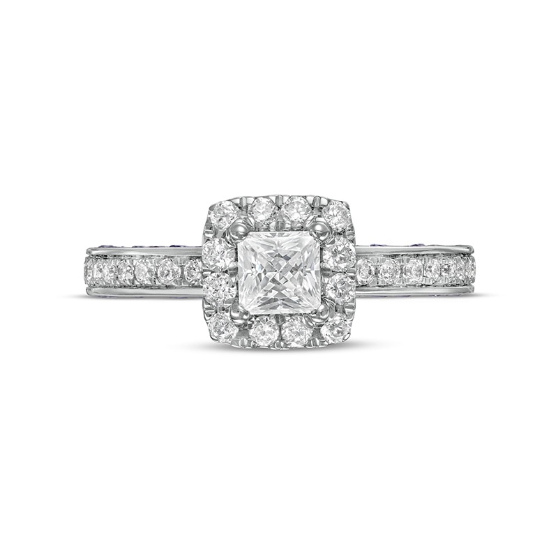 Main Image 3 of Previously Owned - Vera Wang Love Collection Sapphire and 1 CT. T.W. Princess-Cut Diamond Ring in 14K White Gold