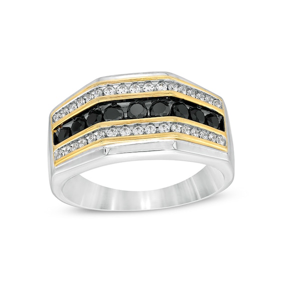 Previously Owned - Men's 1 CT. T.w. Black Enhanced and White Diamond Triple Row Angle Bolt Ring in 10K Two-Tone Gold