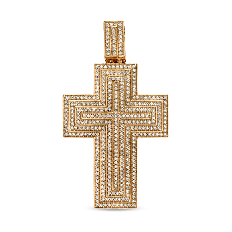 Main Image 1 of Previously Owned - Men's 1-1/4 CT. T.W. Diamond Four-Tier Bold Cross Necklace Charm in 10K Gold