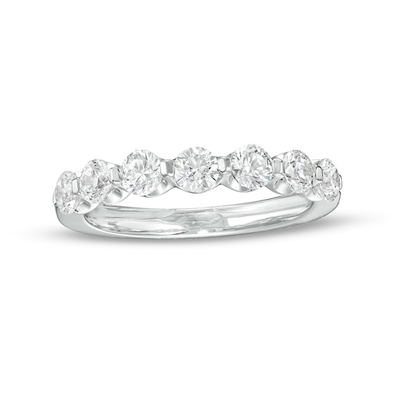 Previously Owned - 1 CT. T.w. Diamond Seven Stone Scallop Edge Anniversary Band in 14K White Gold