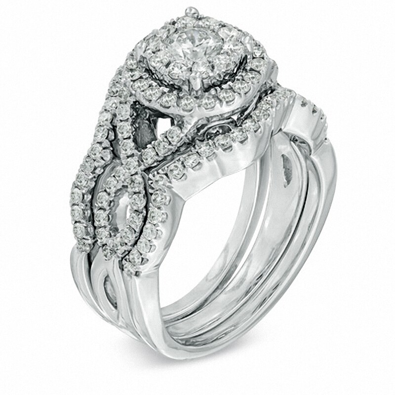Main Image 2 of Previously Owned - 1-1/5 CT. T.W. Diamond Cluster Bridal Set in 14K White Gold