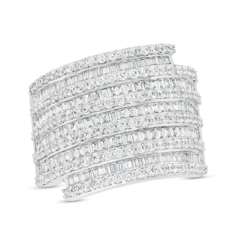 Main Image 1 of Previously Owned - 2 CT. T.W. Baguette and Round Diamond Spiral Multi-Row Ring in 10K White Gold