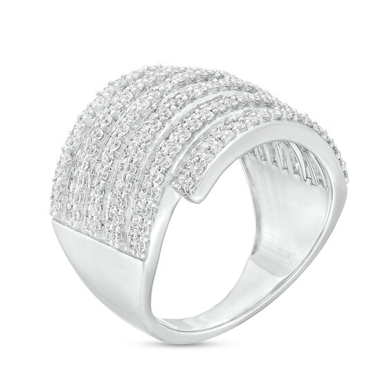 Previously Owned - 2 CT. T.w. Baguette and Round Diamond Spiral Multi-Row Ring in 10K White Gold