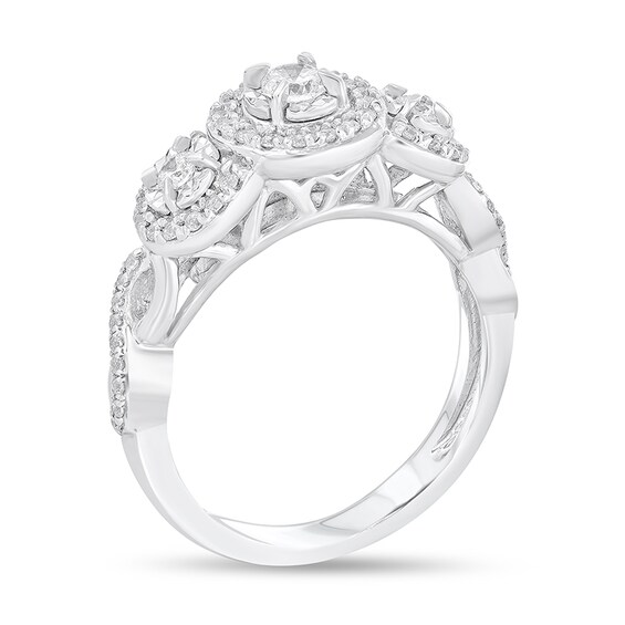 Previously Owned - 1/2 CT. T.w. Diamond Frame Three Stone Twist Shank Engagement Ring in 10K White Gold