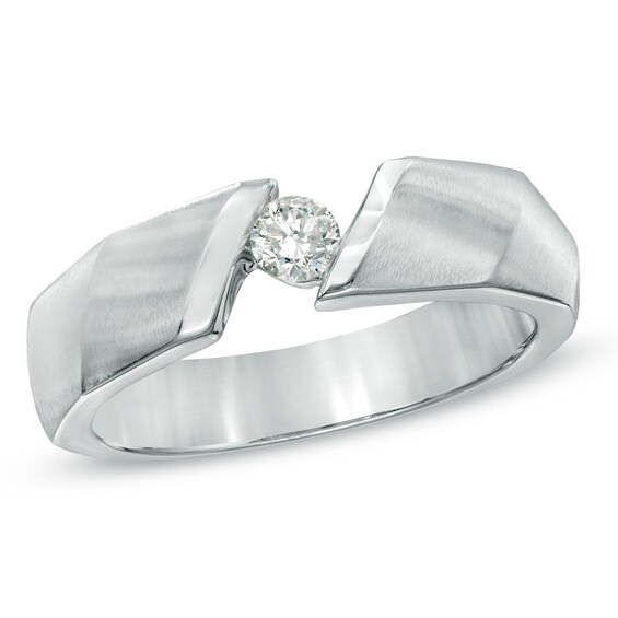 Previously Owned - 1/4 CT. Diamond Solitaire Brushed Diagonal Ring in 14K White Gold