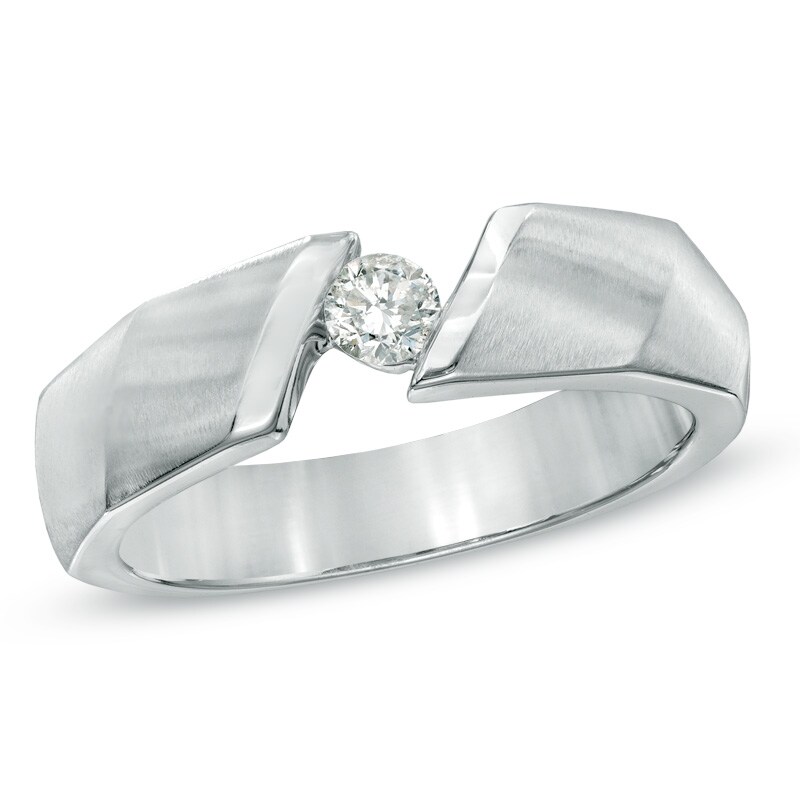 Main Image 1 of Previously Owned - 1/4 CT. Diamond Solitaire Brushed Diagonal Ring in 14K White Gold
