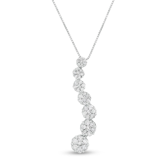 Previously Owned - 1 CT. T.w. Journey Multi-Diamond Flower Pendant in 14K White Gold