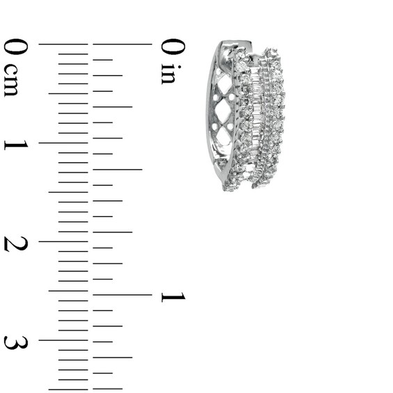 Previously Owned - 1/2 CT. T.w. Round and Baguette Diamond Hoop Earrings in 10K White Gold