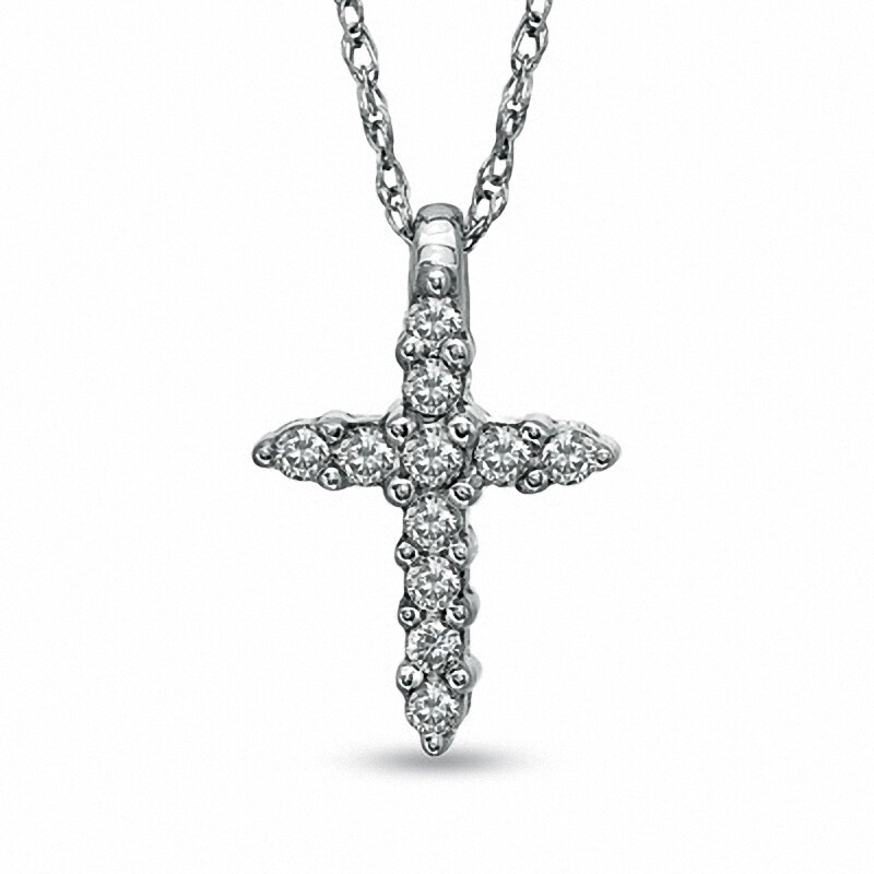 Main Image 1 of Previously Owned - 1/10 CT. T.W. Diamond Cross Pendant in 10K White Gold