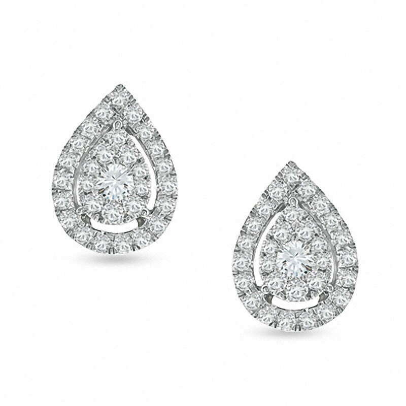 Main Image 1 of Previously Owned - 1/2 CT. T.W. Multi-Diamond Teardrop Stud Earrings in 10K White Gold