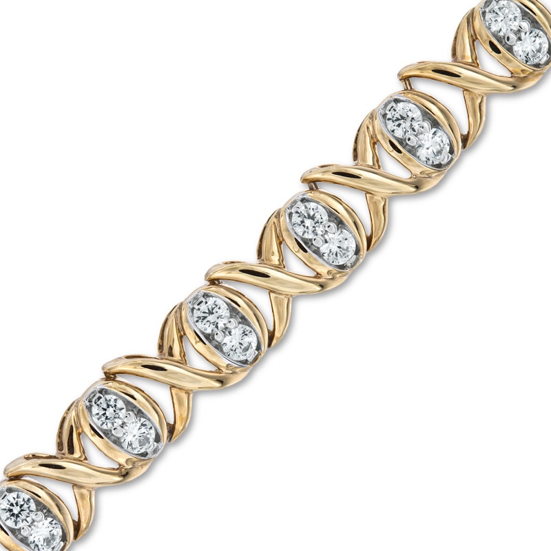 Main Image 1 of Previously Owned - 2 CT. T.W. Diamond &quot;X&quot; and &quot;O&quot; Bracelet in 10K Gold