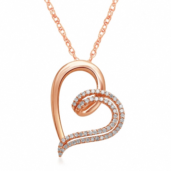 Previously Owned - 1/4 CT. T.w. Diamond Tilted Looping Heart Pendant in 10K Rose Gold