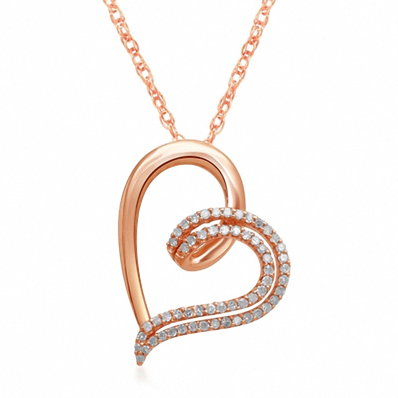 Main Image 1 of Previously Owned - 1/4 CT. T.W. Diamond Tilted Looping Heart Pendant in 10K Rose Gold