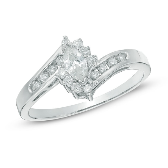 Previously Owned - 1/3 CT. T.w. Marquise Diamond Frame Bypass Engagement Ring in 10K White Gold