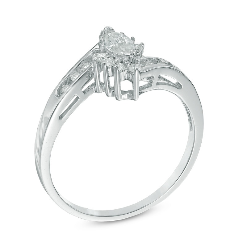 Main Image 2 of Previously Owned - 1/3 CT. T.W. Marquise Diamond Frame Bypass Engagement Ring in 10K White Gold